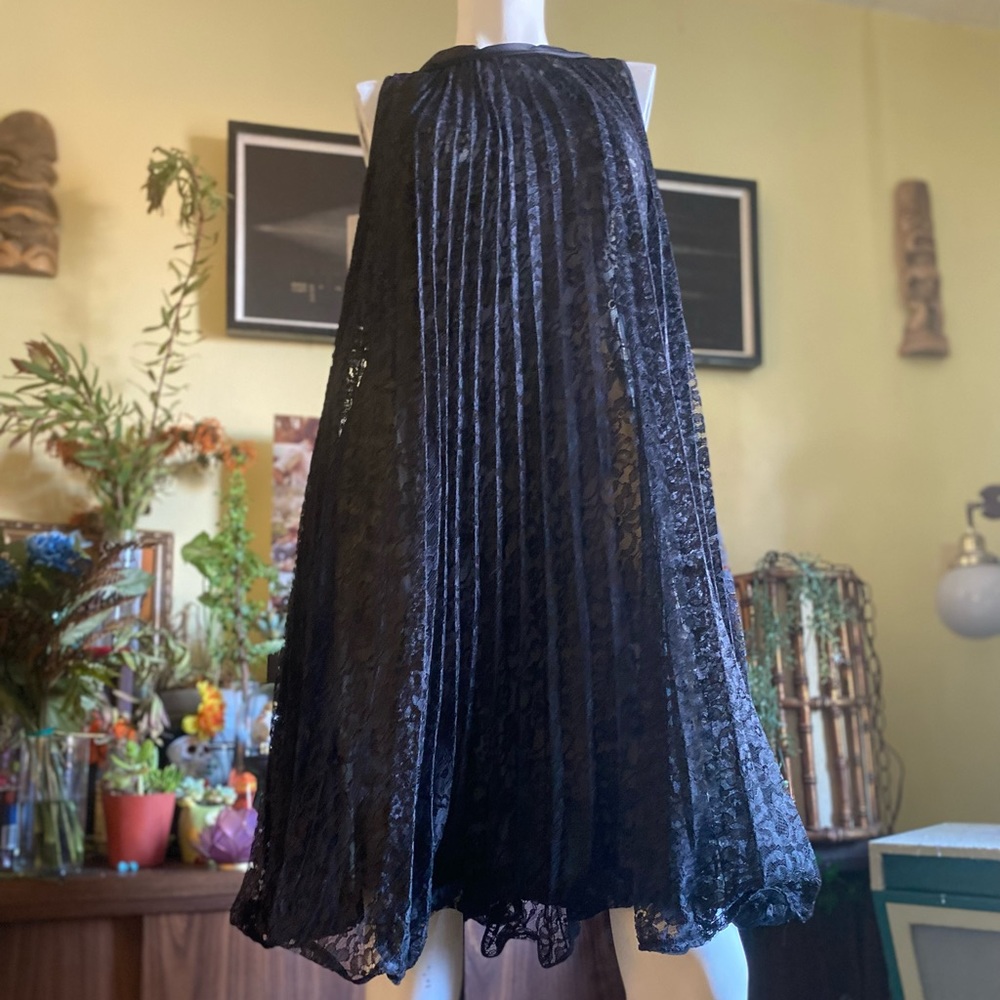 Vintage ladies black lace trapeze tent a line flowing mod gothic pleated dress - Picture 4 of 13